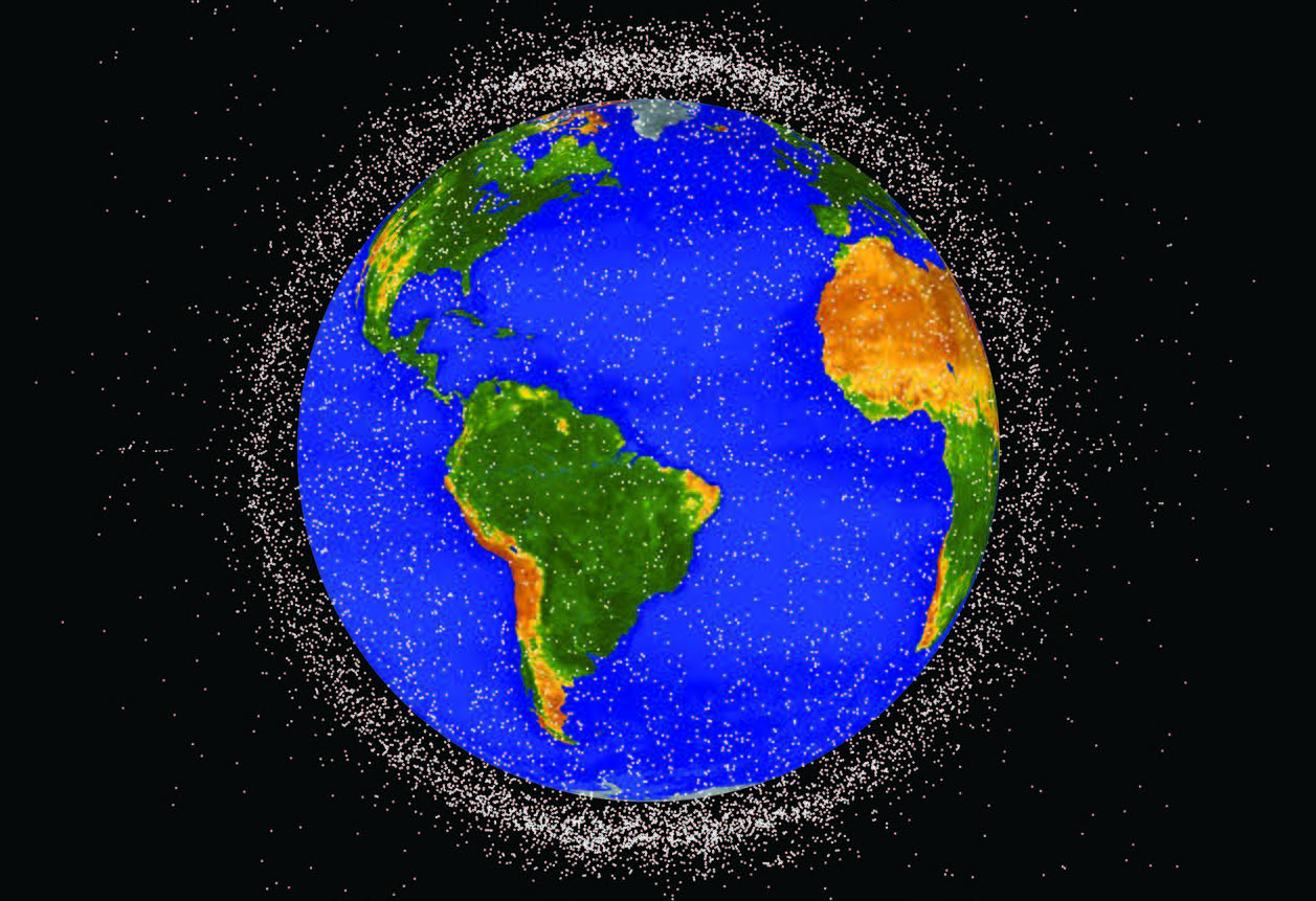 Computer-generated image of objects in low Earth orbit currently being tracked (orbital debris makes up 95 percent of objects in image). Dots are not to scale and represent current location of each item as of January 1, 2019 (NASA Orbital Debris Program Office)